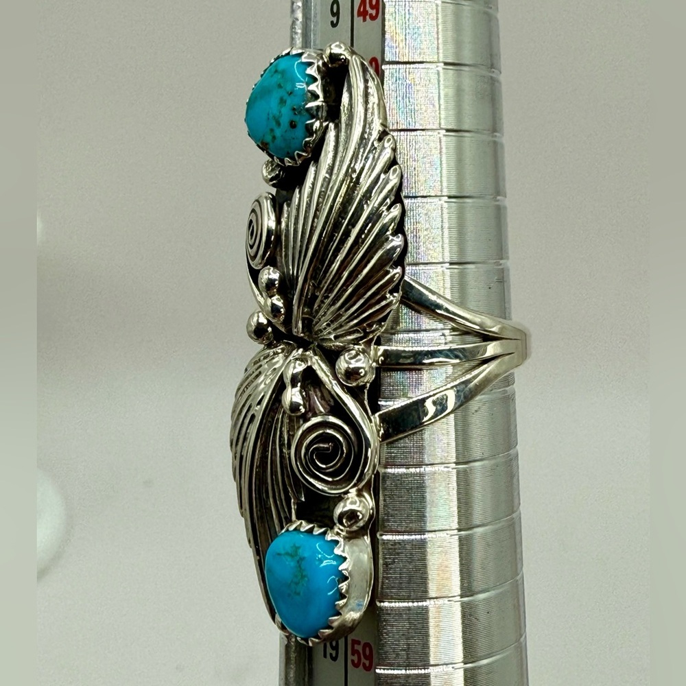 Vintage Native American Navajo Harris Largo Sterling Silver Ring with Turquoise - Picture 8 of 16